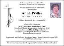 Traueranzeige Anna Priller