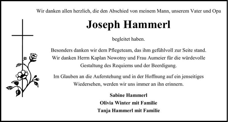 Traueranzeige Joseph Hammerl