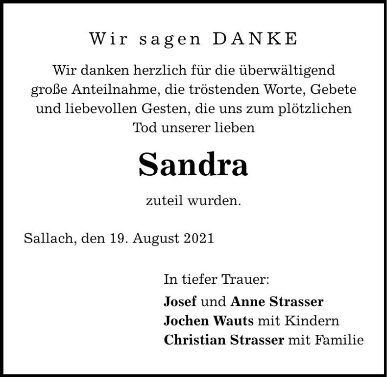 Traueranzeige Sandra Wauts