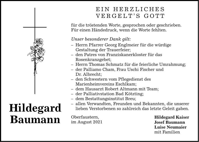 Traueranzeige Hildegard Baumann