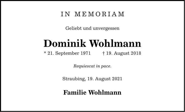 Traueranzeige Dominik Wohlmann