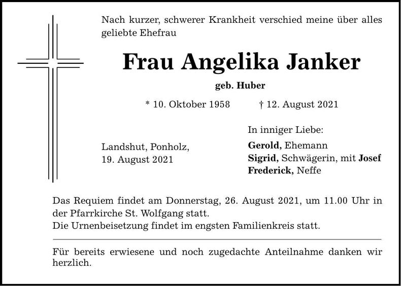 Traueranzeige Angelika Janker