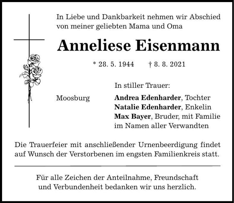 Traueranzeige Anneliese Eisenmann