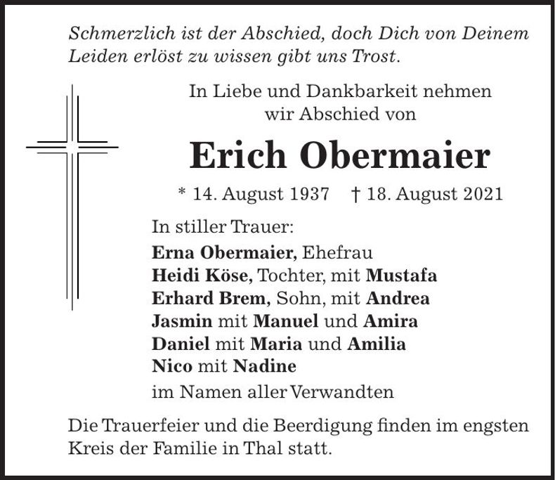 Traueranzeige Erich Obermaier
