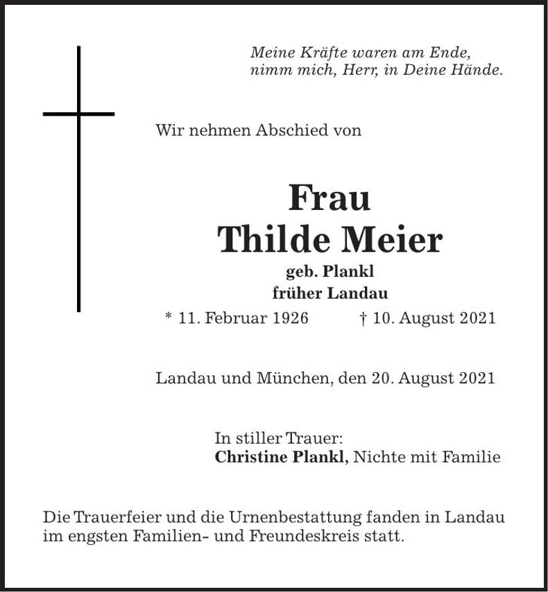Traueranzeige Thilde Meier