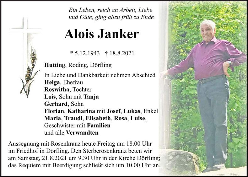 Traueranzeige Alois Janker