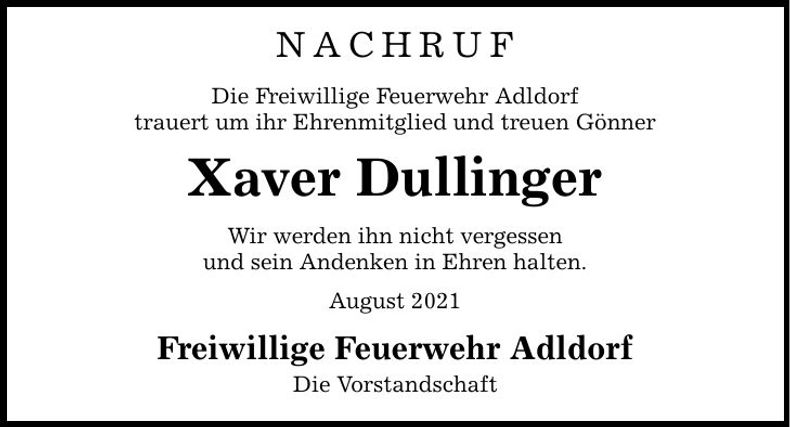 Traueranzeige Xaver Dullinger