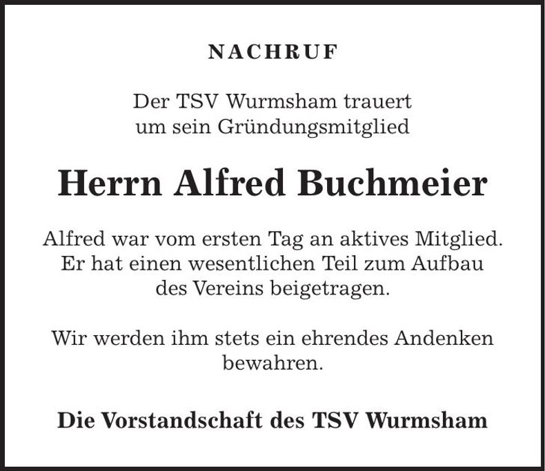 Traueranzeige Alfred Buchmeier