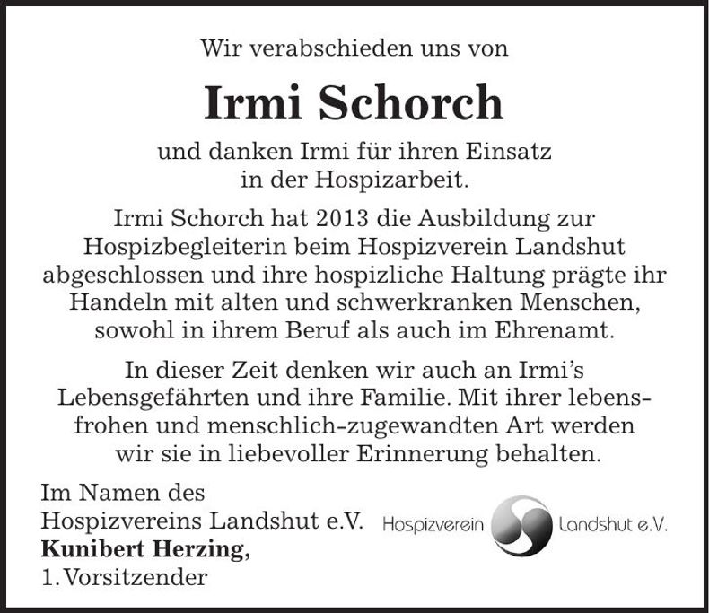 Traueranzeige Irmi Schorch