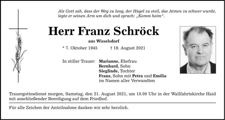 Traueranzeige Franz Schröck