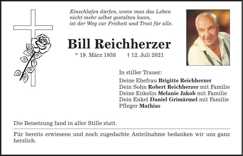 Traueranzeige Bill Reichherzer