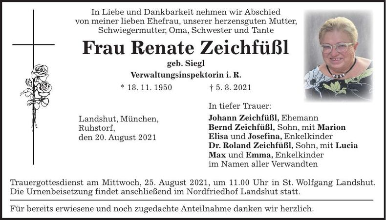 Traueranzeige Renate Zeichfüßl