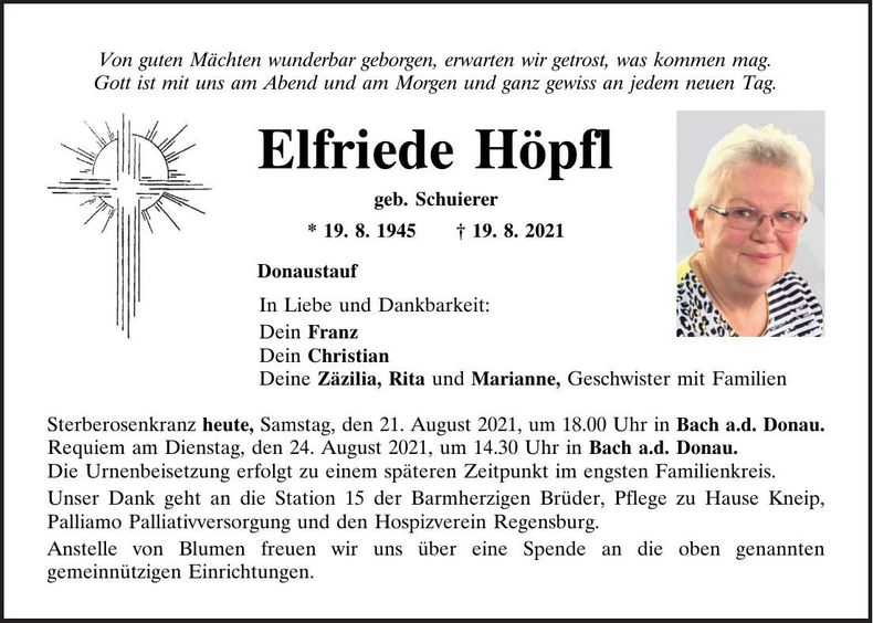 Traueranzeige Elfriede Höpfl