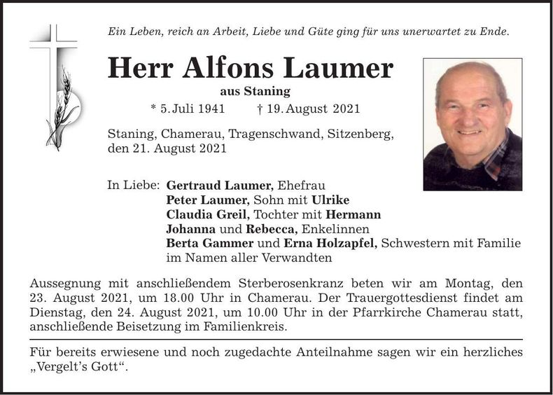 Traueranzeige Alfons Laumer