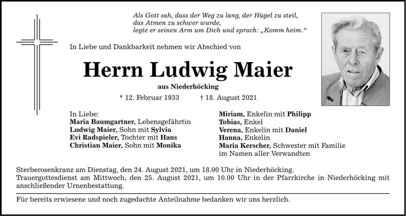Traueranzeige Ludwig Maier