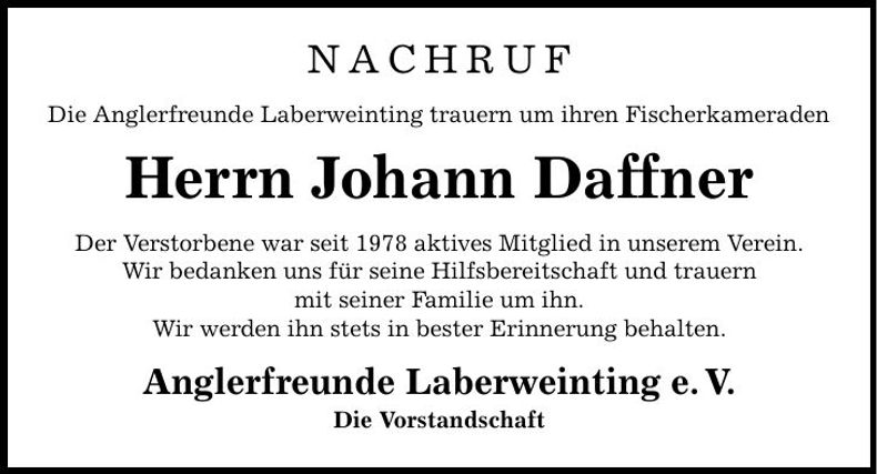 Traueranzeige Johann Daffner