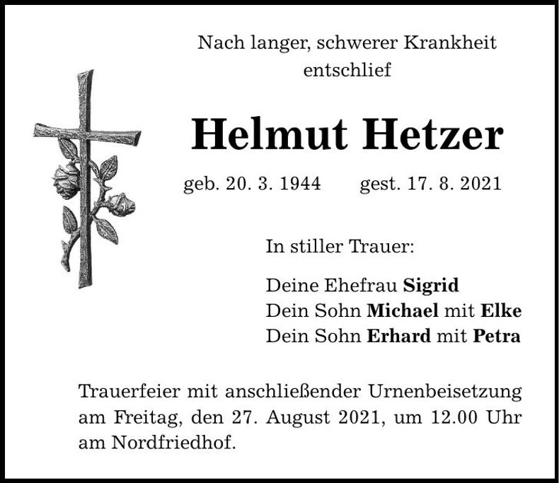 Traueranzeige Helmut Hetzer