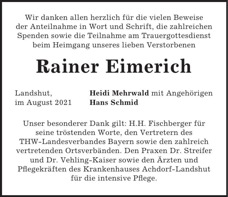 Traueranzeige Rainer Eimerich