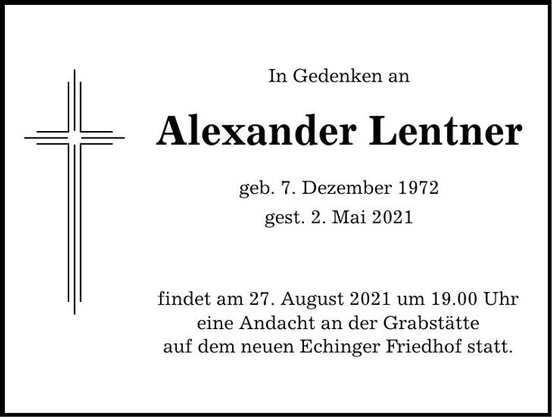 Traueranzeige Alexander Lentner
