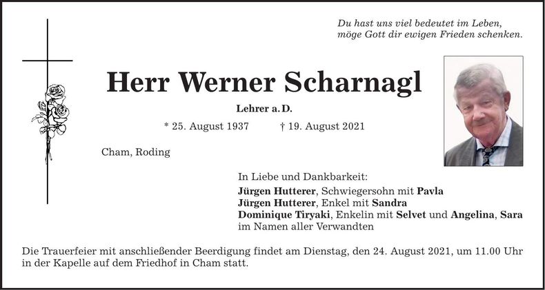 Traueranzeige Werner Scharnagl
