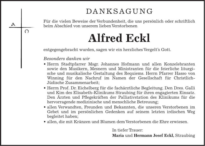 Traueranzeige Alfred Eckl