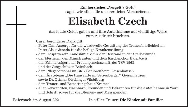 Traueranzeige Elisabeth Czech