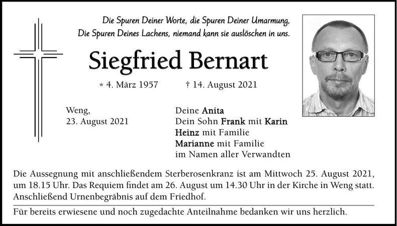 Traueranzeige Siegfried Bernart