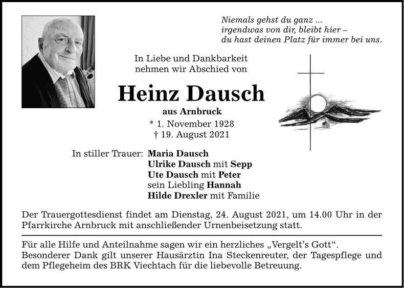 Traueranzeige Heinz Dausch