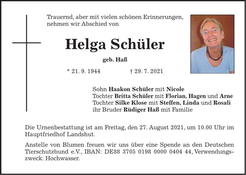 Traueranzeige Helga Schüler