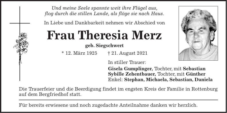 Traueranzeige Theresia Merz