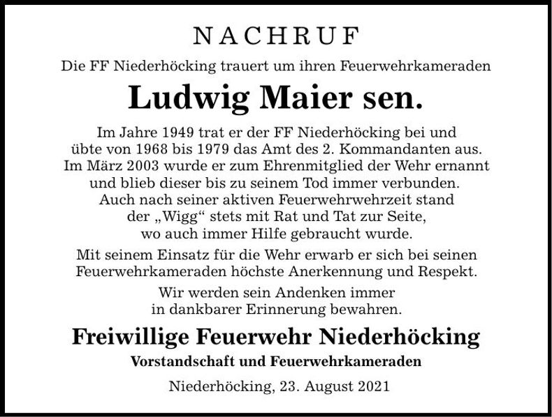 Traueranzeige Ludwig Maier