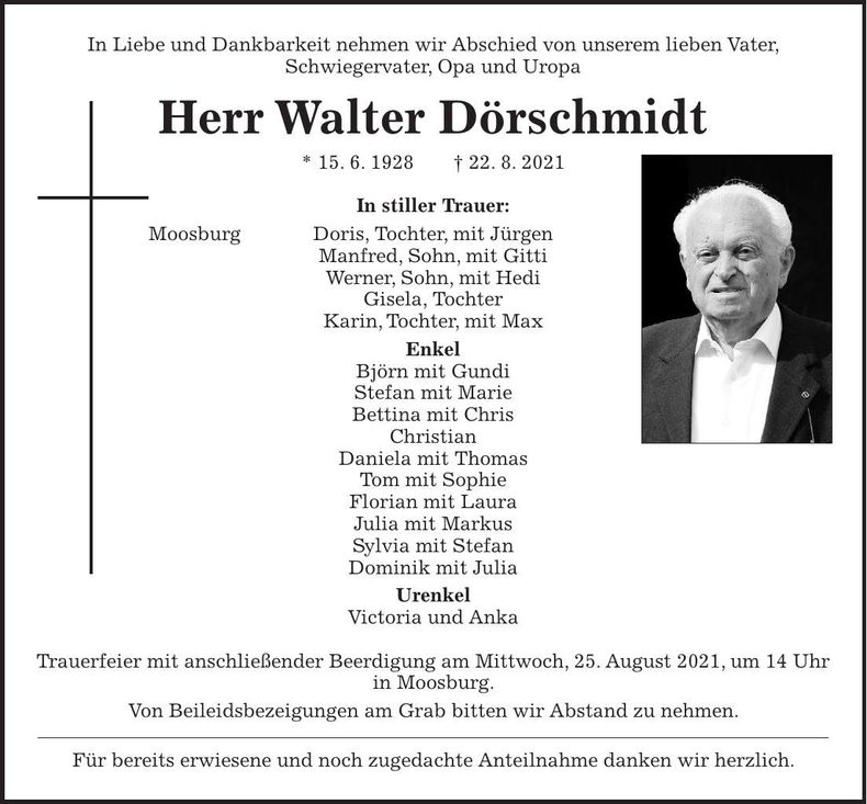 Traueranzeige Walter Dörschmidt