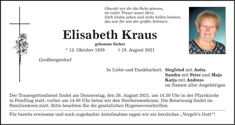 Traueranzeige Elisabeth Kraus