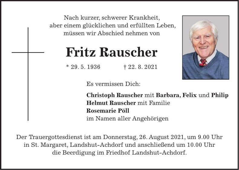 Traueranzeige Fritz Rauscher