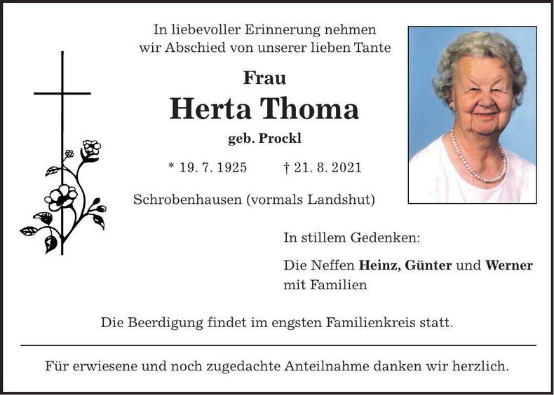 Traueranzeige Herta Thoma