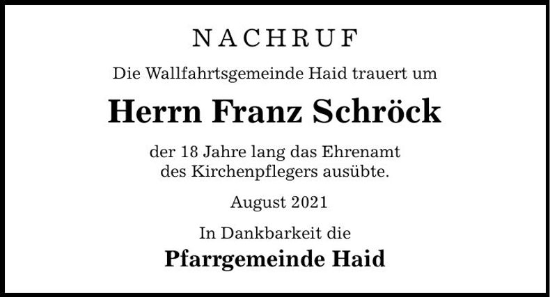 Traueranzeige Franz Schröck