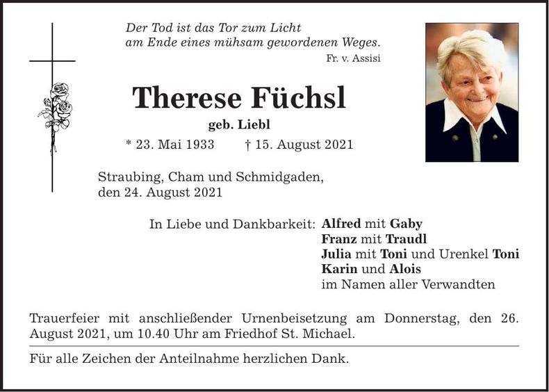 Traueranzeige Therese Füchsl
