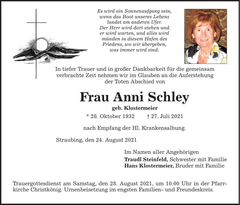 Traueranzeige Anni Schley