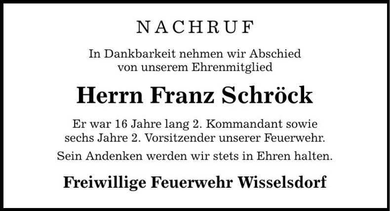 Traueranzeige Franz Schröck