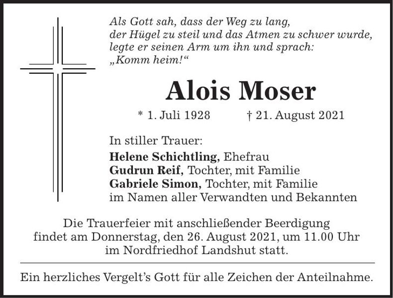 Traueranzeige Alois Moser
