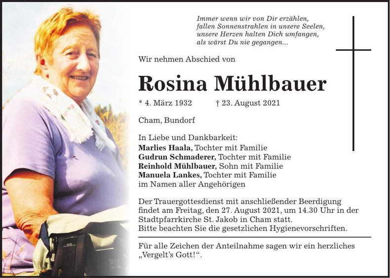 Traueranzeige Rosina Mühlbauer