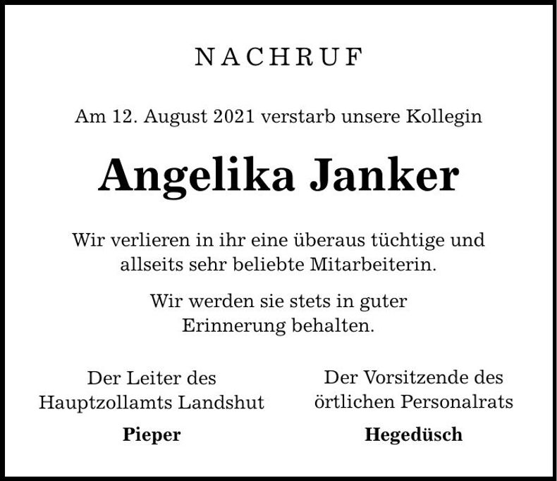 Traueranzeige Angelika Janker