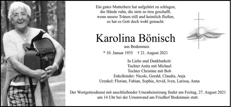 Traueranzeige Karolina Bönisch