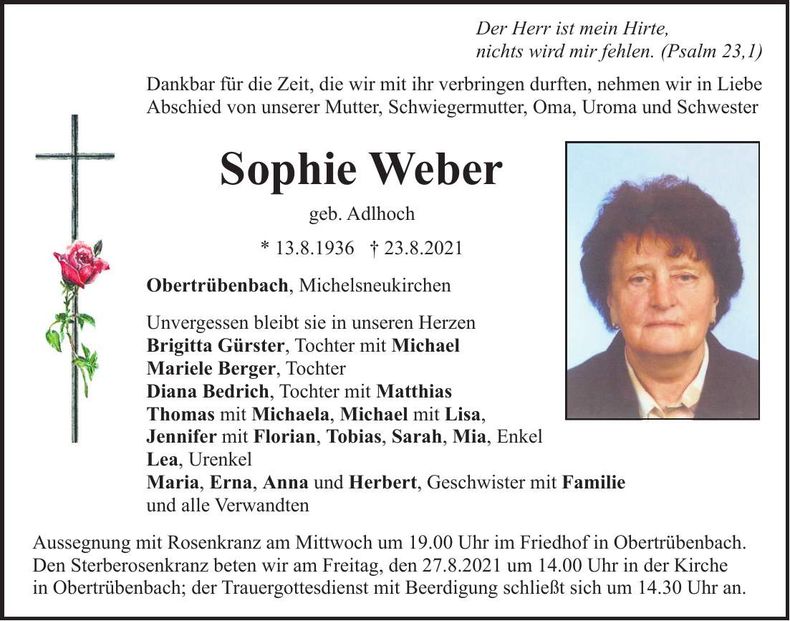 Traueranzeige Sophie Weber