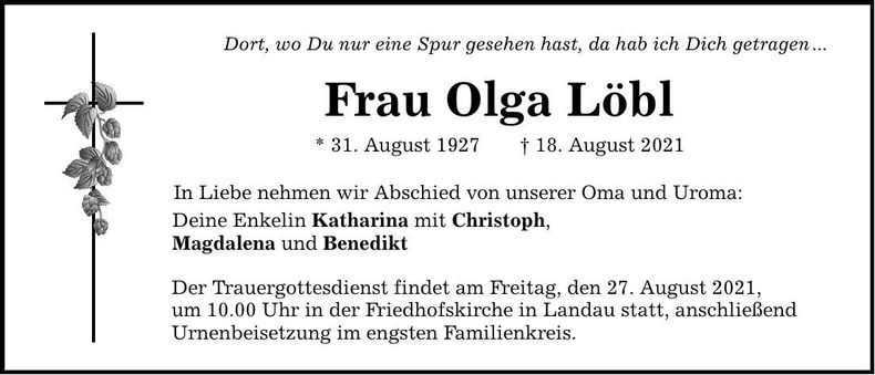 Traueranzeige Olga Löbl