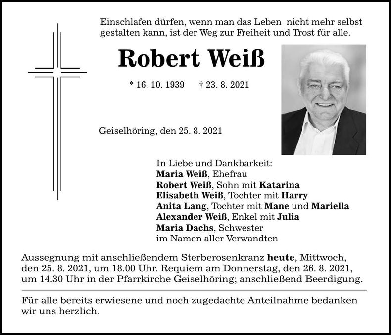 Traueranzeige Robert Weiß