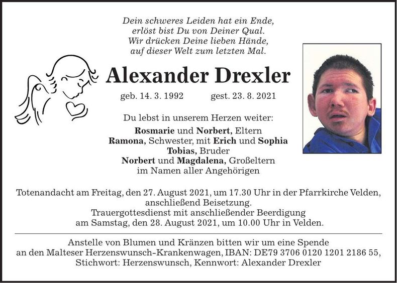 Traueranzeige Alexander Drexler