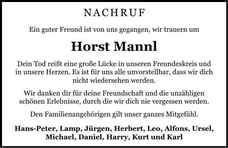 Traueranzeige Horst Mannl