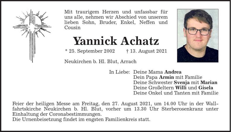 Traueranzeige Yannick Achatz
