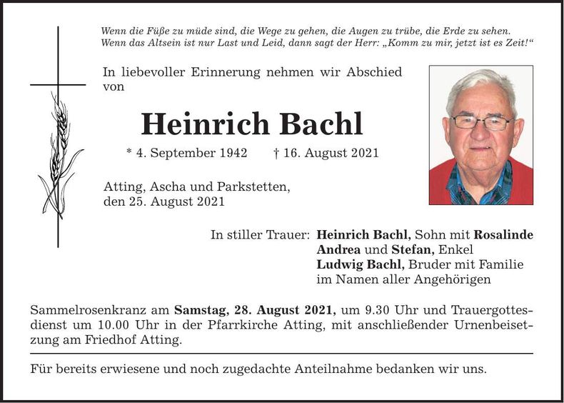Traueranzeige Heinrich Bachl